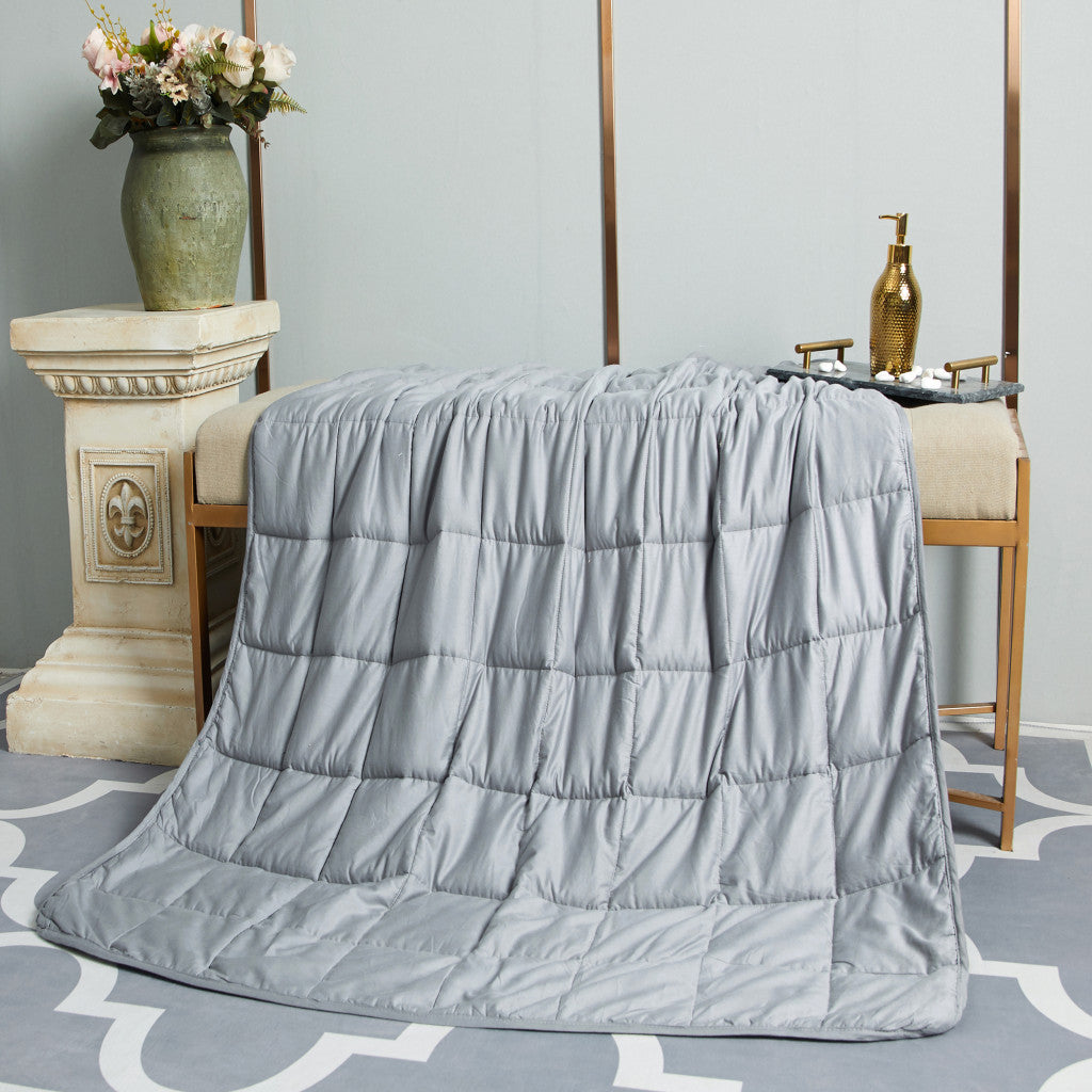 48" X 72" Light Gray Cotton Quilted Plush 15 Pound Weighted Blanket-4