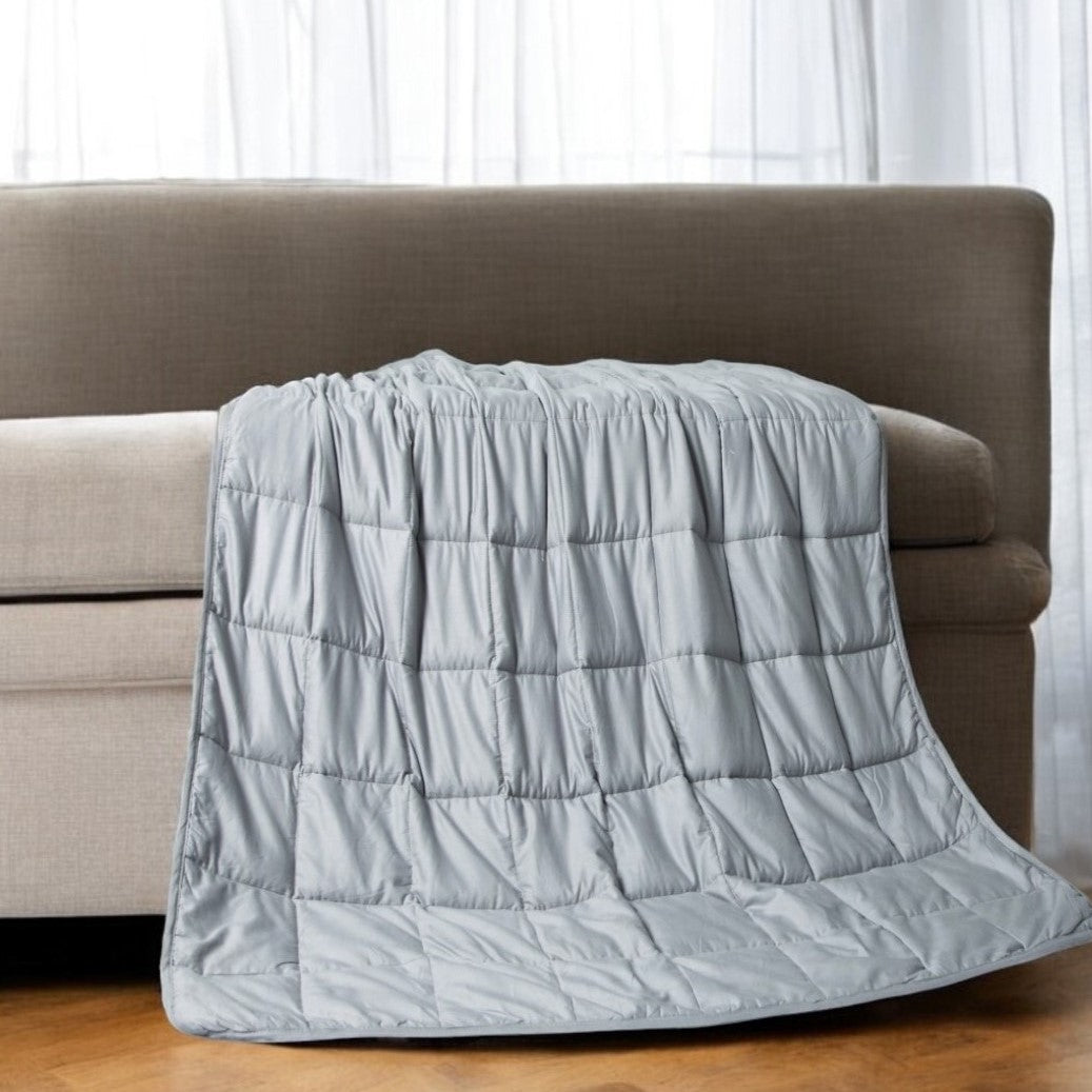 48" X 72" Light Gray Cotton Quilted Plush 15 Pound Weighted Blanket-1