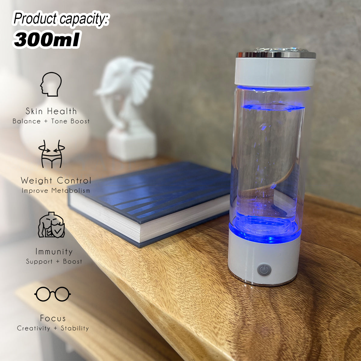 NNEDSZ 300ml H2 Hydrogen Water Bottle Alkaline Ionizer High compatibility AU-2